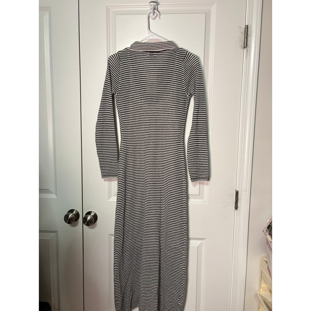 A New Day Womens XS Black Cream Striped Long Sleeve Polo Sweater Midi Dress NWT - Picture 2 of 4